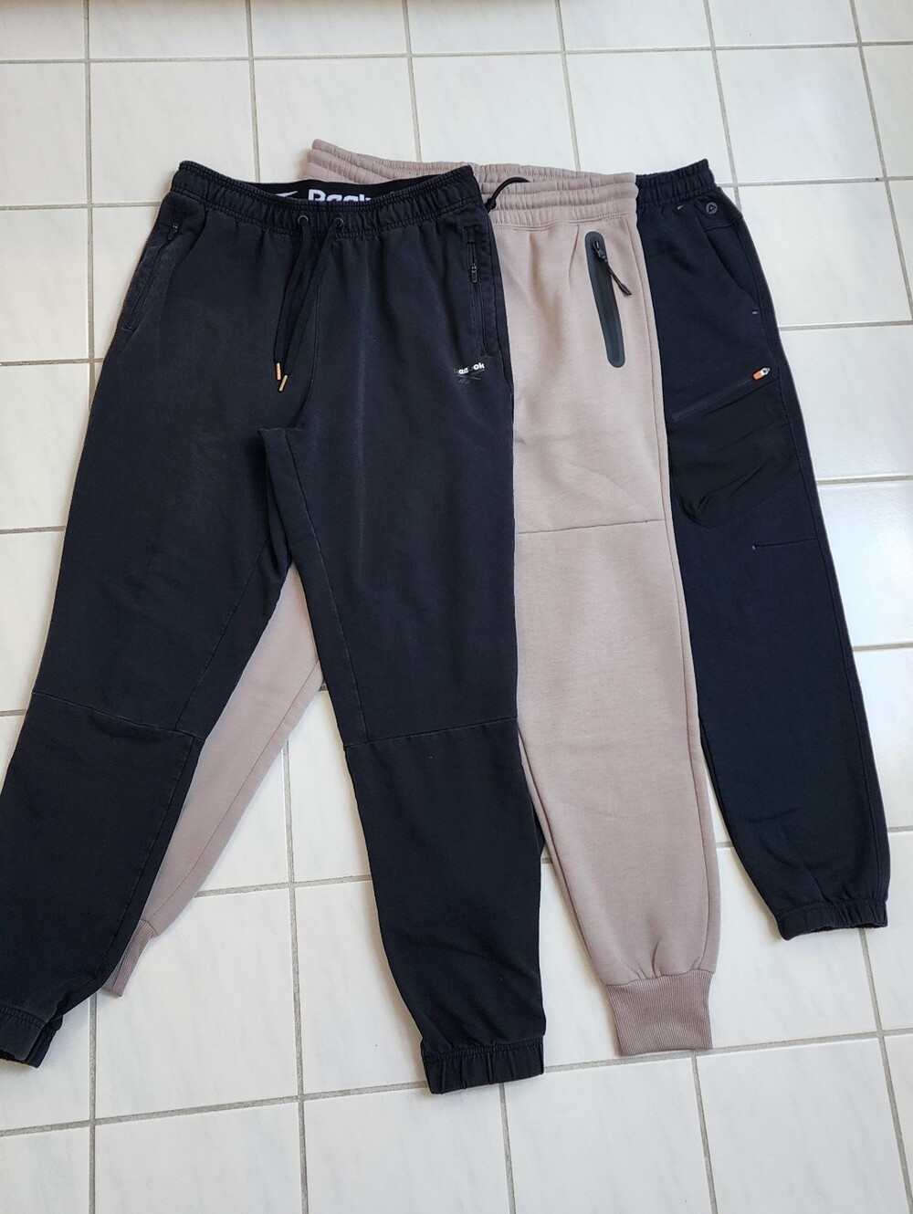 Men's Bundle of 3 Fleece Jogger Sweatpants Black Beige Drawstring Size M